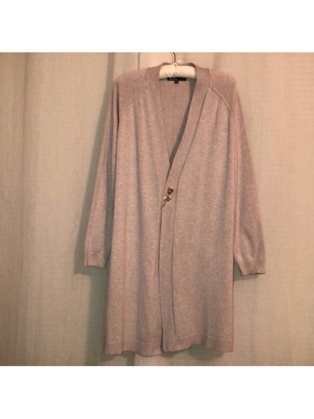 89th & Madison L Oatmeal Heather Long Knit Open Front Cardigan Sweater